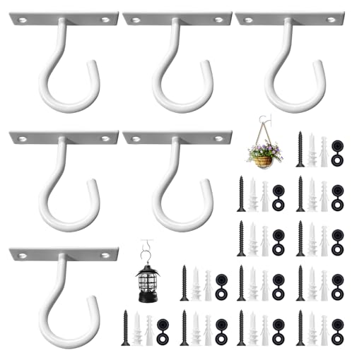 6Pack 2.5In Ceiling Hooks for Hanging Plant, Wall Hanger Plant Holder White