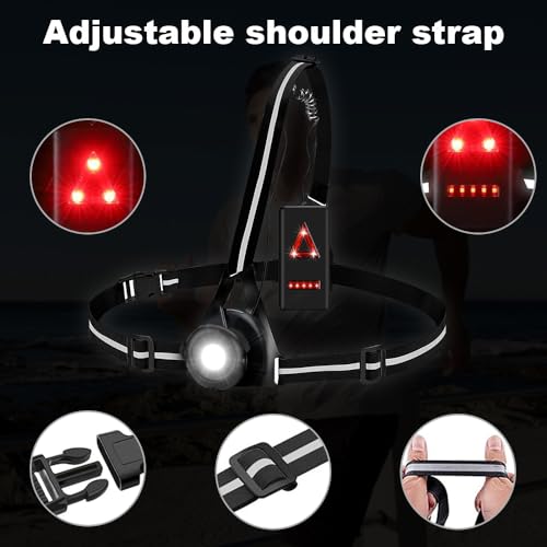 mizikuu Luz de Carrera Recargable por USB, 2000mAh Luces Running para Correr por la Noche 3 Modos 350 Lúmenes Luz Led Frontal Correr Ajustable en 90° Lámpara de Pecho con Tirantes Reflectantes - imagen 5