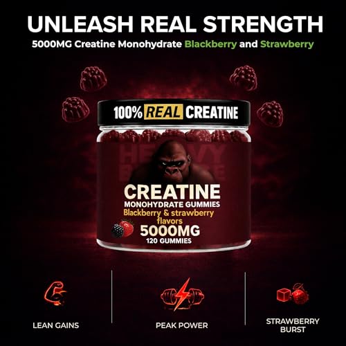Image of Creatine Monohydrate Gummies 5g Sugar Free Creatine with Vitamin B12 and L-Taurine | Muscle Growth for Men and Women | Low Calorie Formula 120 Gummies for 30 Servings, Mixed Berry