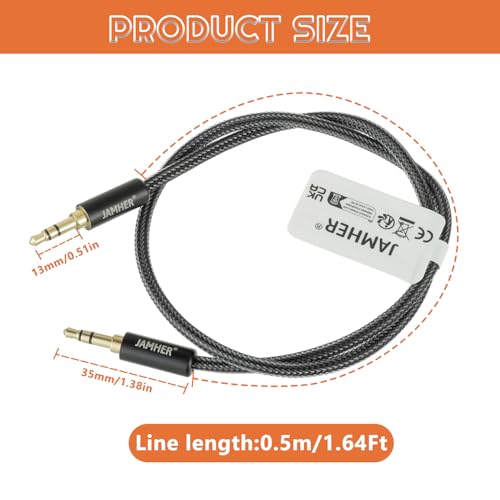 Cable auxiliar Jack 3.5mm macho a macho 0.5 m nylon miniatura 2
