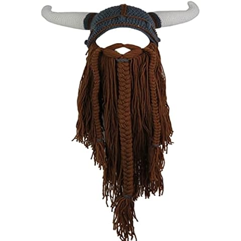 Gorro de punto YEKEYI Big Horn Viking con barba desmontable y ajustable Cover