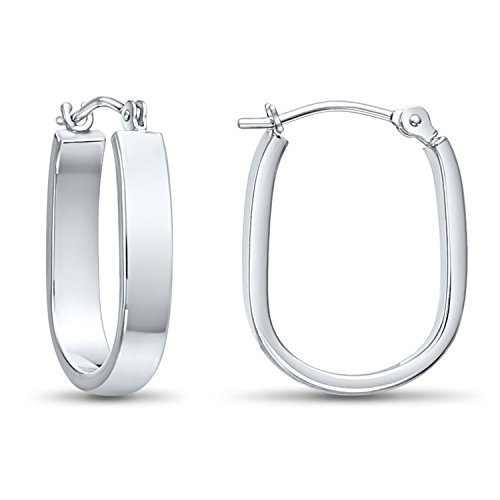TILO JEWELRY 14k White Gold Small Rectangular Tube U-Shape Hoop Earrings