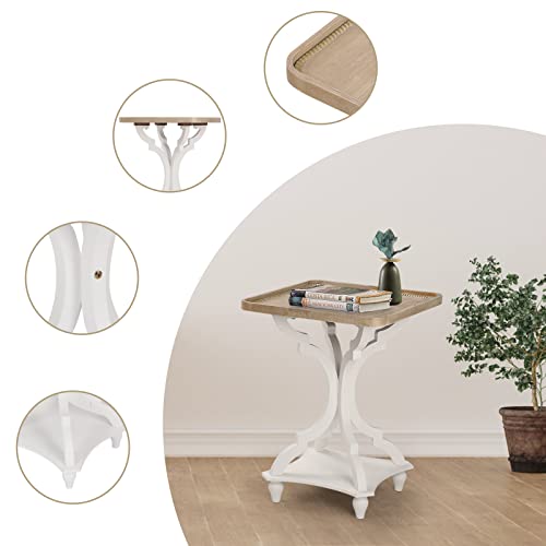 Wnutrees Farmhouse Accent End Table, Rustic Side Table Nightstands For Living Room Bedroom, Wood Tray Top, Handcrafted Finish, Set Of 2, White #TOP5