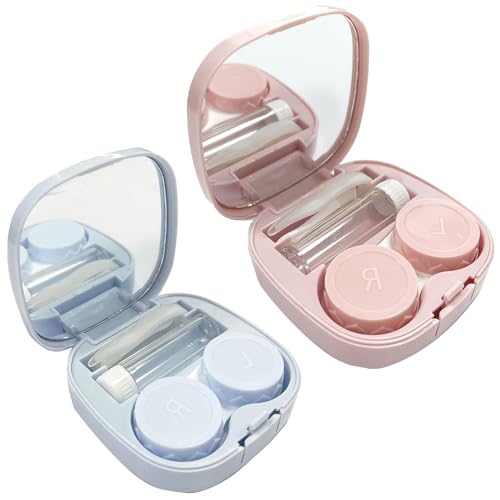 2 PCS Travel Contact Lens Case with Mirror, Portable and Leakproof Contact Lens Container for Soft Lenses, Compact Contact Lens Case for Travel with Tweezers and Solution Bottle, Perfect Contact Lens 2 PCS Travel Contact Lens Case with Mirror, Portable and Leakproof Contact Lens Container for Soft Lenses, Compact Contact Lens Case for Travel with Tweezers and Solution Bottle, Perfect Contact Lens