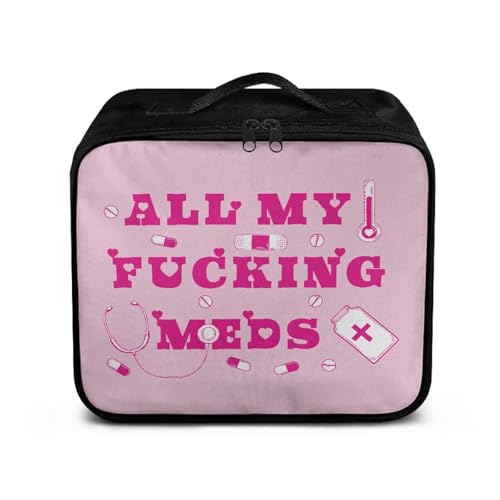 Image of Gomyblomy Pink First Aid Bag Empty All My Fucking Meds Print Travel Medicine Bags for Home Car Hiking Medical Supplies Storage Bag Portable First Aid Pouch Empty for Nurse Doctors