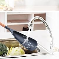 Cooking Spoon for Nonstick Cookwares, Multifunction Spatula Spoon, Great for Both Cooking and Serving, Durable BPA-Free Matte Black Silicone, Wood Handle Spoon, Safe for Nonstick Cooking Surfaces — image 5