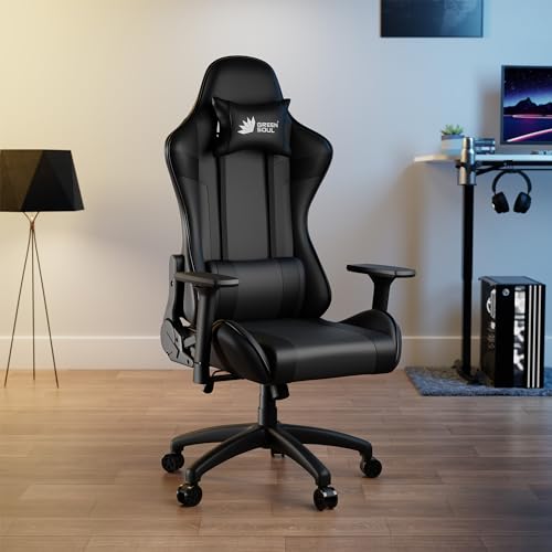 Green Soul Raptor 2.0 Racing Edition Ergonomic Gaming Chair with Premium PU Leather, Adjustable Neck & Lumbar Pillow, 3D Adjustable Armrests & Heavy Duty Nylon Base (Black) Installation Provided