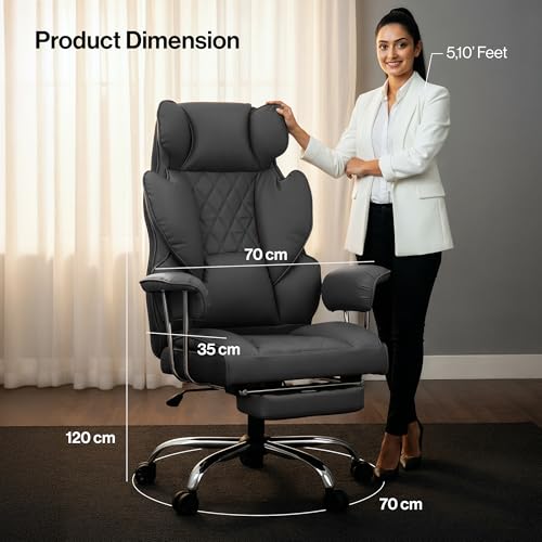 Image of DROGO Ergonomic Office Chair for Work from Home 400LBS, PU Leather Computer Chair for Study with High Back, Cushion Seat, Armrest, Head & Lumbar Support | Gaming Chair with Footrest & Recline (Grey)