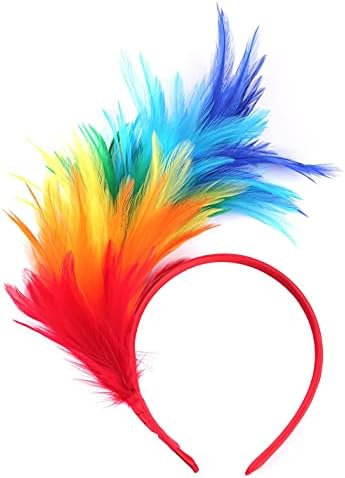 FELIZHOUSE 1920s Fascinator with Feathers Headband for Women Wedding Tea Party Headwear (Rainbow)