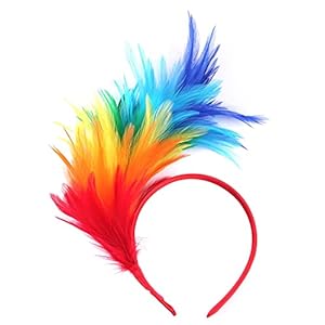 FELIZHOUSE 1920s Fascinator with Feathers Headband for Women Wedding Tea Party Headwear (Rainbow)