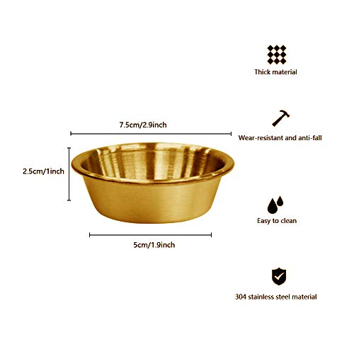 10Pack 2.3Oz Stainless Steel Sauce Dish, Seasoning Dishes, Premium Sushi Dipping Bowl Saucers, Metal Ramekins, Mini Appetizer Plates, Individual Condiment Sauce Cups (Gold) #TOP1