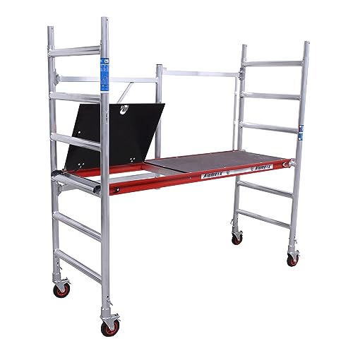 Alumexx Red Line Échafaudage de travail - Échelle transformable - Échaffaudage alu roulant - Échafaudage - Petit échafaudage - Échafaudage de jardin (Type A: Avec treppe (Hauteur de travail 3mêtre))