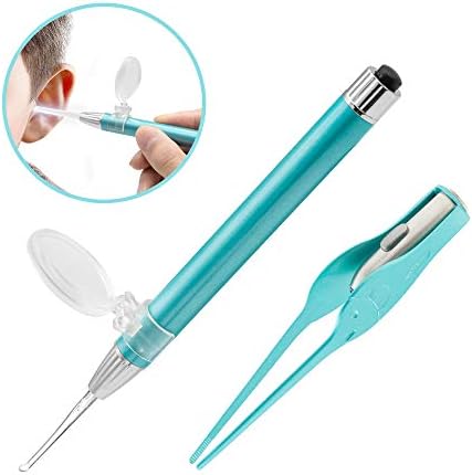 Ear Wax Removal Tool Kit with Magnifier and Light (Ear Pick & Tweezers), Earwax Remover Cleaner Set with Gift Box for Ear Care & Cleaning, Ear Spoon Picker Products Earpicks for Adults & Kids (Blue)