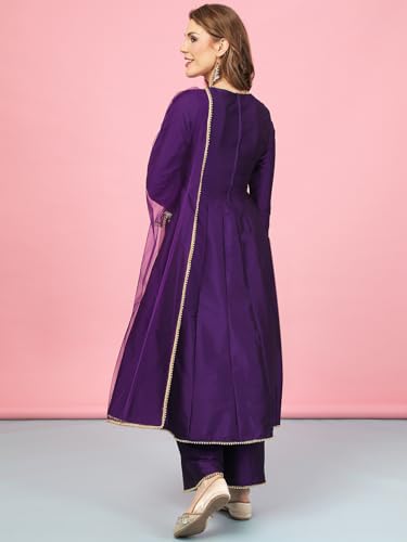 Image of A.T.U.N. (ALL THINGS UBER NICE) Cotton Women Anarkali Paneled Kurta With Palazzos & Dupatta