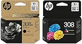 HP 308e (EvoMore) Noir & 308 Cartouches d'encre couleur standard – 7FP22UE / 7FP20UE – Pack de recyclage inclus