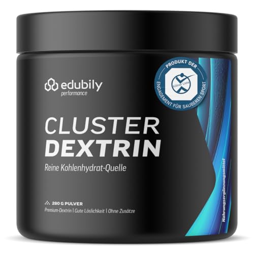 edubily Cluster Dextrin - Reines hochverzweigtes zyklisches Dextrin - Kohlenhydrate Pulver als ideale Energiequelle beim Sport (280 g Dose)
