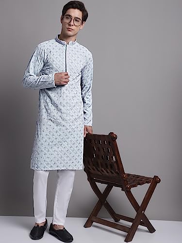 Image of Jompers Men's Regular Fit Cotton Chikankari Embroidered and Sequence Kurtas