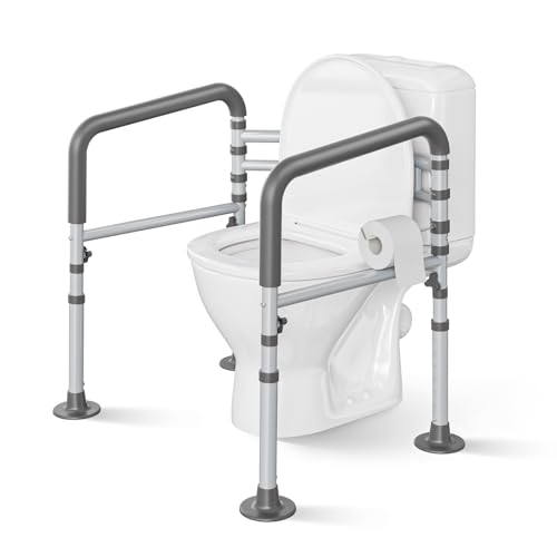 Loyoda Toilet Safety Rails for Seniors Height-Adjustable Toilet Frame Width-Adjustable Toilet Handles Toilet Rail Provides Support for Seniors Pregnant Disabled