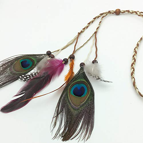 WLBON Feather Headband Hippie Indian Boho Hair Bands Tassel Bohemian Halloween Hair Hoop Women Crown Hairband Party Decoration Headdress Cosplay Costume Handmade Headpiece Hair Accessories Peacock - Thumbnail 4