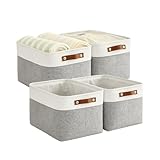 Bagnizer Klappbare Aufbewahrungskörbe für Regale Schrank 4-teilig Stoff-Organizer-Boxen mit Griffen Wasserdichte Leinwand-Box für Kleidung, Haustierspielzeug, Büroprodukte 30x20x15CM Grau & Weiß