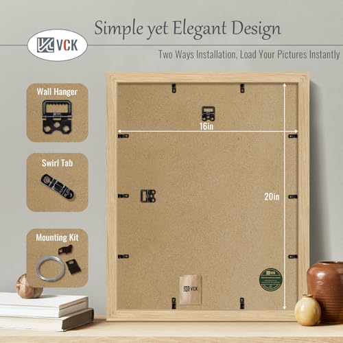 Image of VCK 16x20 Frames 3 Pack, Natural Poster Frame MDF Wood with Polished Plexiglass, Wall Mounting Horizontal & Vertical Display