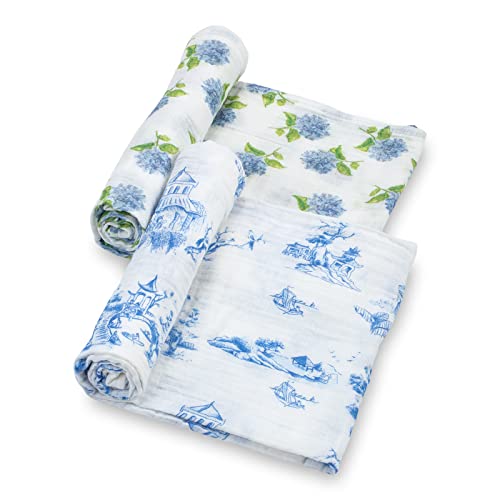 Image of LollyBanks Swaddle Blanket for Girls, 100% Cotton Muslin Swaddle Blankets for Newborns, 47 x 47 Inches Soft and Breathable Baby Blanket, Baby Essentials, Registry (Floral and Painting 2 Pack)