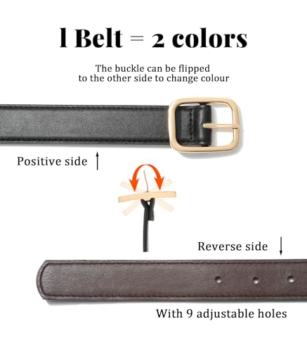 Kajeer Reversible Belts for Women, Two-in-One PU Leather Womens Belts for Jeans with Golden Buckle2