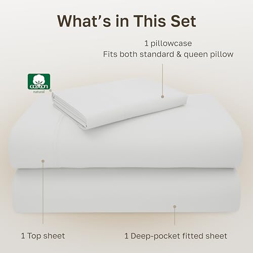 Image of California Design Den Twin XL Sheets Set - 600 Thread Count Sateen, 100% Extra Long Cotton Twin Bedsheets, Deep Pockets with All Around Elastic, Snug Fit, Durable Bedding Set - Antique Ivory Mist