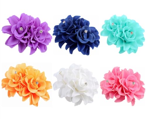 Pinzas para cabello florales con doble rosa 6 piezas miniatura 1