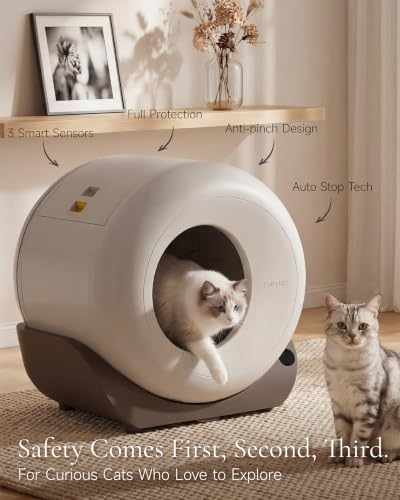 Image of Furrytail Automatic Litter Box Self Cleaning, Kitty Litter Box, Smart Safety Sensors, Advanced Odor & Leak Control, Large Capacity for Multi Cat Homes, with App Control & 40 Trash Bags, Gray