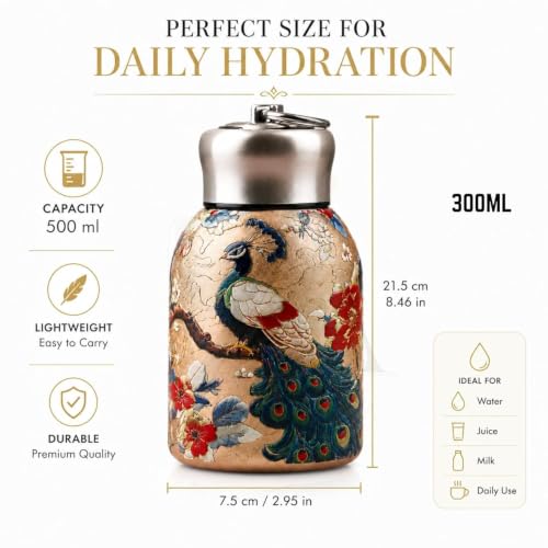 Image of Printed 300 ml Stainless Steel Water Bottle, Leakproof Double Wall Insulated Travel Flask, Beautiful Design Hot & Cold Beverage Bottle for Daily Use & Gifting
