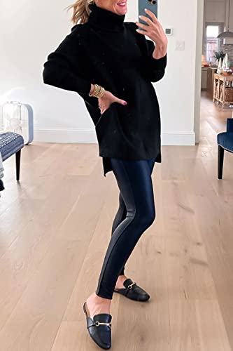 Lillusory Women's Turtleneck Long Oversized Tunic Fall Fashion Outfits Clothes Sweaters 2023 Trendy Casual Batwing Sleeve Pullover Knit Sweater Tops Black #TOP4