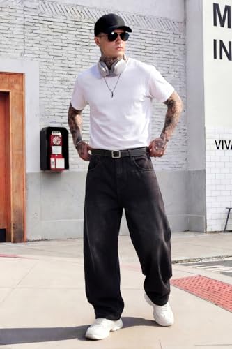 Image of GINGTTO Men's Baggy Barrel Jeans Wide Leg Y2K Denim Pants | Loose Fit Streetwear Casual Hip Hop Skater Vintage Style