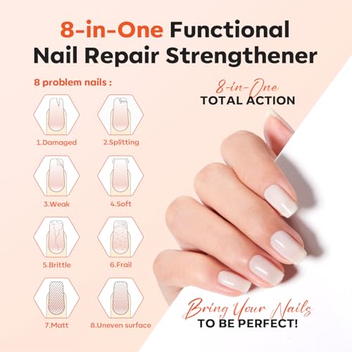 modelones Nail Strengthener, Milky White Nail Polish Nail Repair for Damaged Nails Hardener Quick Dry Nail Growth Polish Natural Nail Concealer Foundation Strengthening Polish Gifts for Women 15ml - Image 3