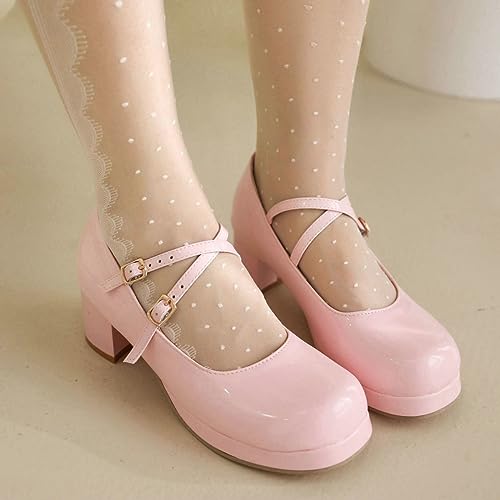 DINTAHA Patent Mary Jane Platform Heels Square Toe Block Heel Pumps Criss Cross Heels2