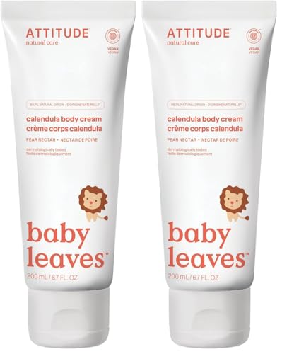 Image of ATTITUDE Baby Body Cream, Ewg Safe Moisturizing Lotion for Sensitive Skin, Moisture & Protect, Pear Nectar, 6.7 Fl Oz (Pack of 2)