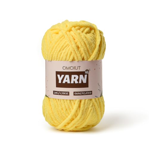 Image of Plush Chenille Chunky Crochet Yarn - Baby Yarn for Crocheting Soft - Velvet Yarns Knitting for Blankets Crafts - Fluffy Amigurumi Yarns 50g / 65.6yd (Yellow)
