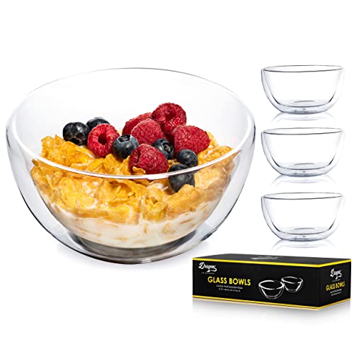 Dragon Glassware Soup Bowls, Clear Large Durable Insulated Double Wall Glass Cereal Bowls For Kitchen, Microwave Safe, Perfect For Hot And Cold Foods, 23 Oz Capacity, Set Of 4 #TOP24