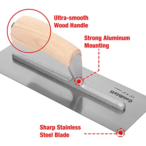 Goldblatt 3 Piece Finishing Trowel Set Includes 14'' X 4'', 12'' X 4'' & 8'' X 3'' & 2 Piece Drywall Hand Tool Kit - 13” Aluminum Hawk & 6” Stainless Steel Joint Knife #TOP2