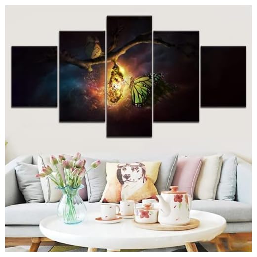 Cuadro De Arte De Pared De Lienzo 5 Piezas Mariposa Crisálida Rota Paisaje Animal M/100 X 50 Cm Impresiones En Lienzo, Impresiones Artísticas, Ilustraciones Decorativas, Cuadros Modernos Para Decorac