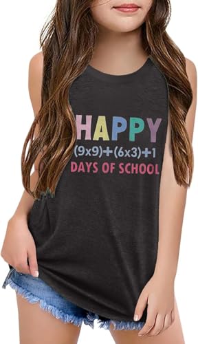 Image of Qbily Tank Tops for Girls Kids Summer Casual Cute Sleeveless Crewneck Graphic T Shirt 5-14 Years