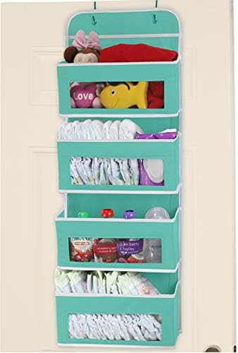 Simple Houseware Over Door/Wall Mount 4 Clear Window Pocket Organizer, Turquoise