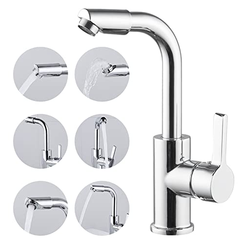 Guador 360° drehbare Waschbeckenarmatur, kaltes und warmes Wasser, Einhebelmischer, verchromt, Wasserhahn für Waschbecken