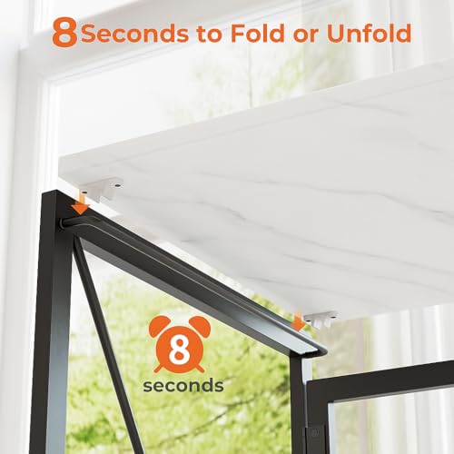 Image of STOREDGE Folding Study Desk | 8-Second Foldable Computer Table for Home & Office | Space-Saving Work from Home Desk | Strong Metal Frame & Wood Brak Top | 37 inch x 19 inch /50 KGs Capacity (White Marble)