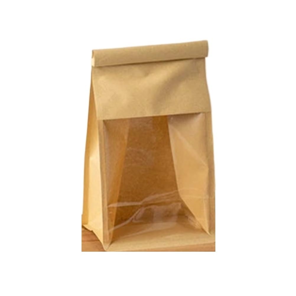 100PCS Wire Self Sealing Bread Toast Kraft Paper Rolled Edge Pocket Thickened Transparent Window Cake Packaging Bag for Bread(White,S)