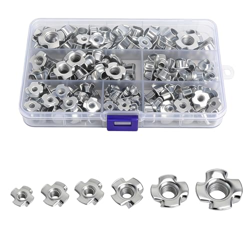 XRVRILE 160 Pièces Écrous à Frapper Assortiment M3–M10, Écrou Insert Bois à 4 Griffes en Acier Zingué, Insert Fileté pour Bois, Kit Écrou à Frapper pour Meuble, Bricolage et Plaques Métalliques