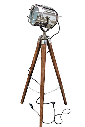 Hollywood estilo foco níquel cromo pulido de plata y marrón trípode de estudio lámpara de pie decorativa