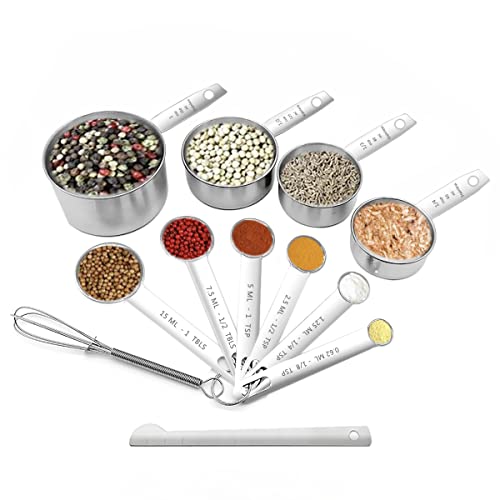 Messbecher und Löffel-Set, 12-teilig, Edelstahl, Messlöffel und Tassen, Mess-Set für Backen, Kochen, Küche (Messbecher + Löffel)