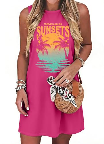 Image of MYHALF Summer Tank Dress for Women Sleeveless Beach Vacation Sundress Short Coconut Tree Sun Dress Casual Coverup