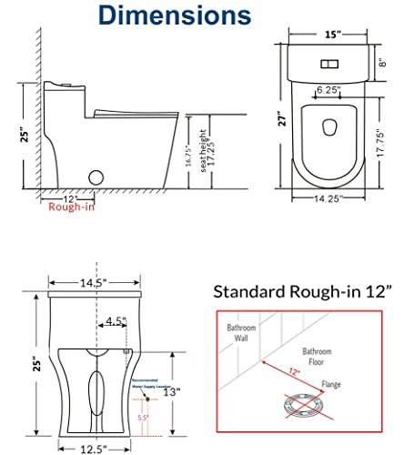 Winzo Modern One Piece Toilet Dual Flush 12" Rough-In With Comfort Chair Seat Height, Cotton White #TOP6